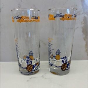2 Vintage Coco Lopez Pina Colada High Ball Glasses with Recipe and Pineapples